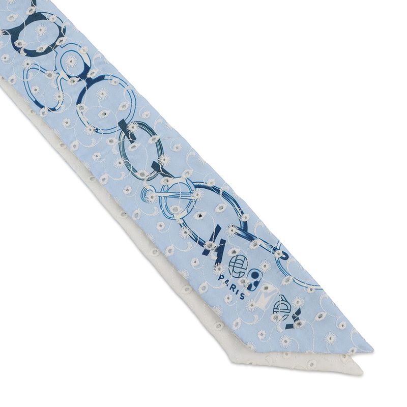 Hermes Scarf Twilly Re Boucles Broderie Anglaise Blue-blanc Marine