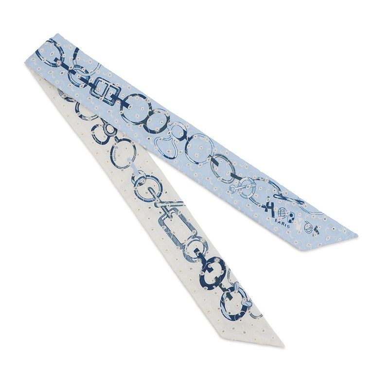 Hermes Scarf Twilly Re Boucles Broderie Anglaise Blue-blanc Marine