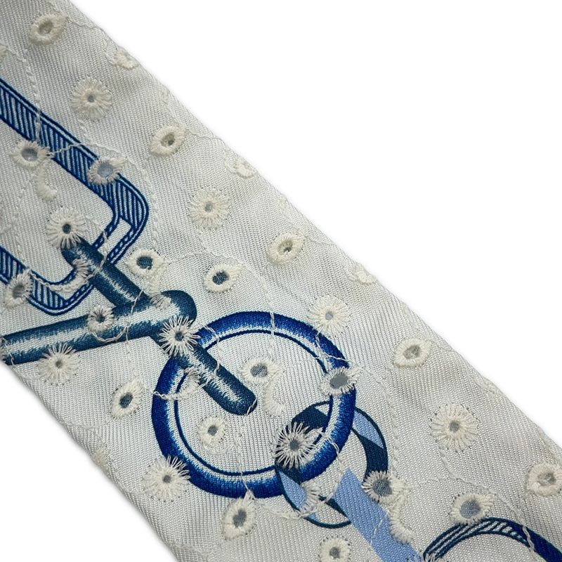 Hermes Scarf Twilly Re Boucles Broderie Anglaise Blue-blanc Marine
