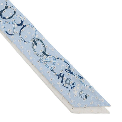 Hermes Scarf Twilly Re Boucles Broderie Anglaise Blue-blanc Marine