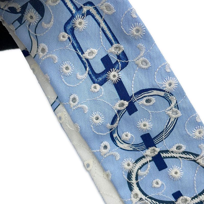 Hermes Scarf Twilly Re Boucles Broderie Anglaise Blue-blanc Marine
