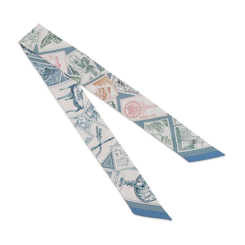 Hermes Scarf Twill Faubourg Lover Silk Blue Moyen White Pink