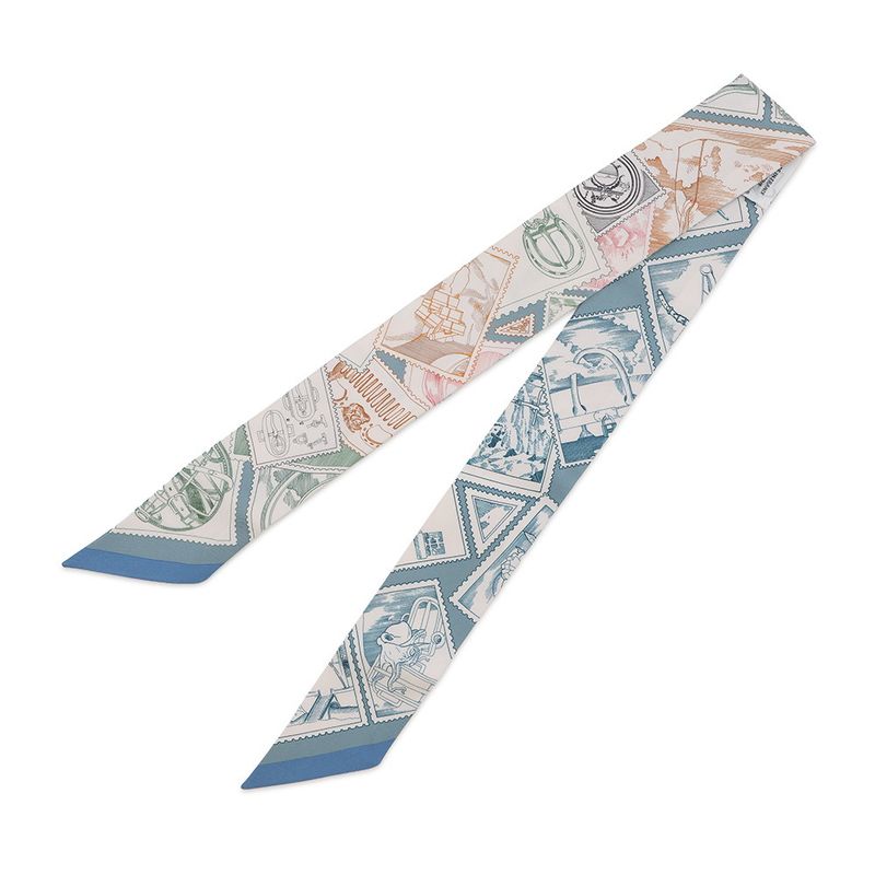 Hermes Scarf Twill Faubourg Lover Silk Blue Moyen White Pink