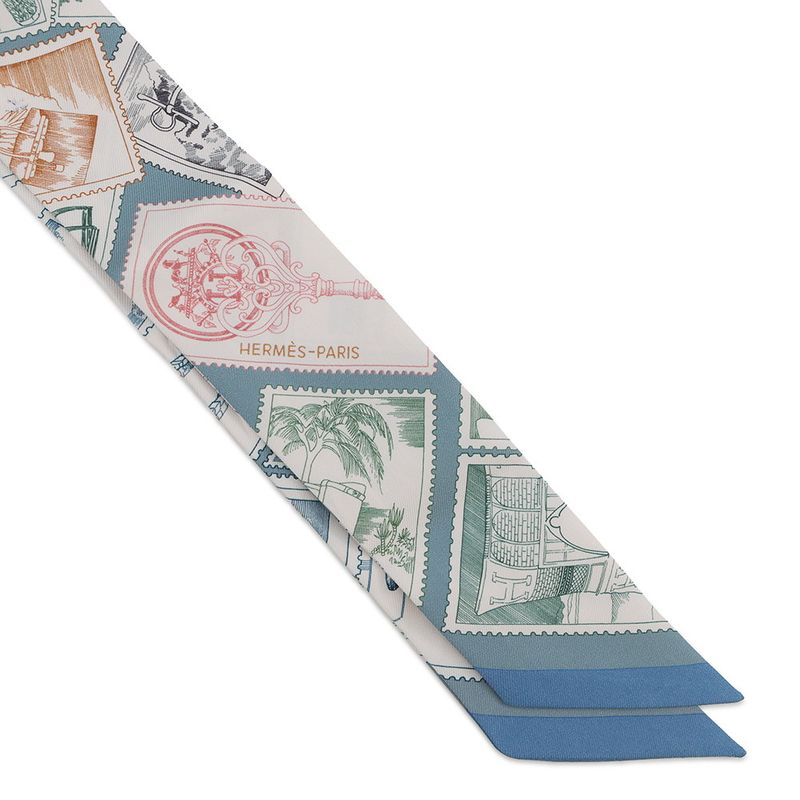 Hermes Scarf Twill Faubourg Lover Silk Blue Moyen White Pink