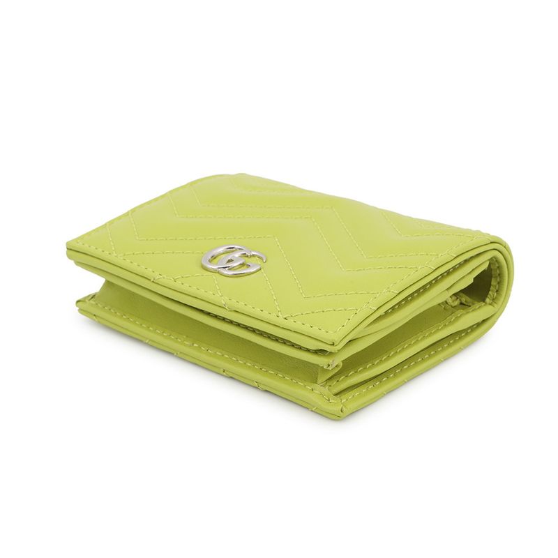Gucci Bifold Wallet GG Marmont Compact Leather Double Light Green