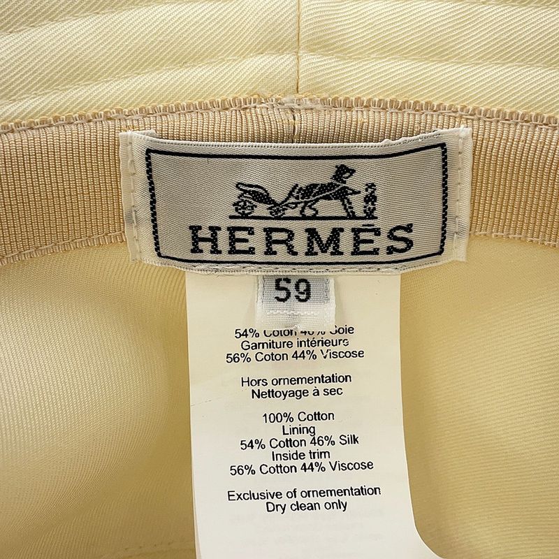 Hermes Hat Harper-h Electric Embroidery Cotton 59 Bucket Blanc Lotus