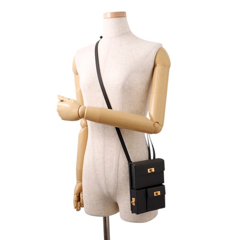 Hermes Shoulder Bag Kelly Multi Pocket Black Gold Epsom