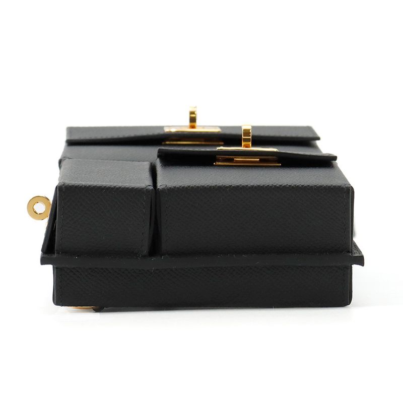 Hermes Shoulder Bag Kelly Multi Pocket Black Gold Epsom
