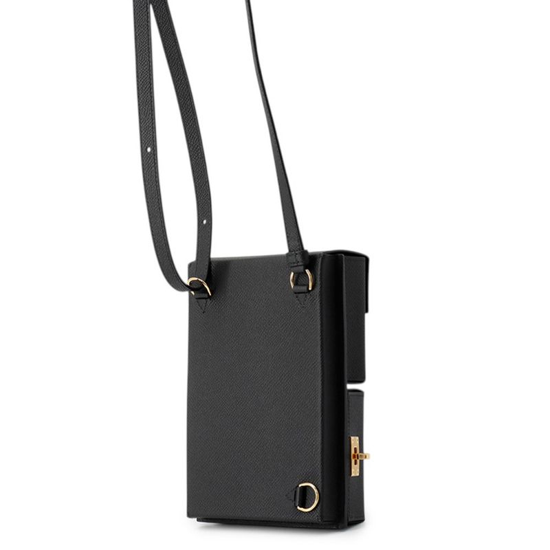 Hermes Shoulder Bag Kelly Multi Pocket Black Gold Epsom
