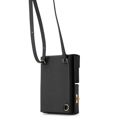 Hermes Shoulder Bag Kelly Multi Pocket Black Gold Epsom