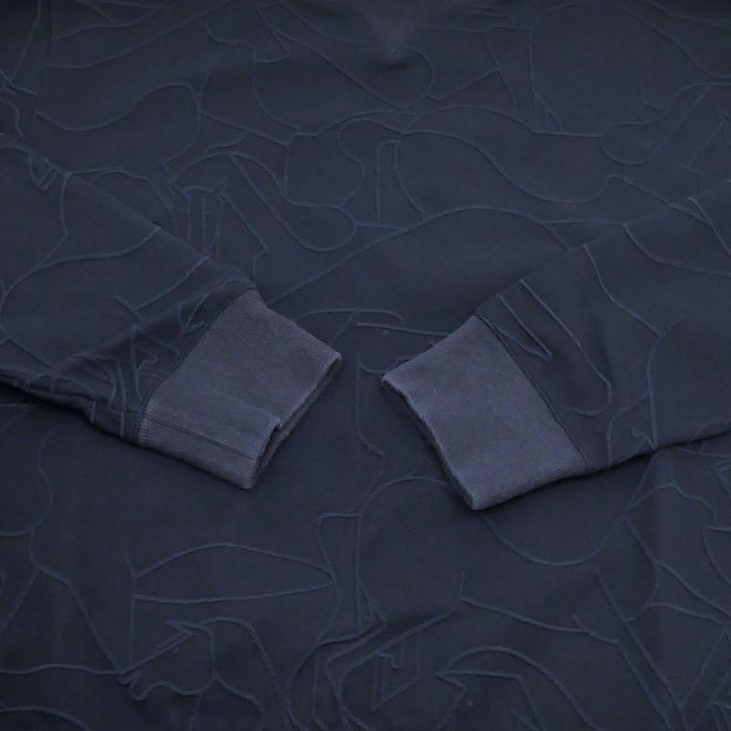 Hermes Long Sleeve Shirt Horse Pattern Embossed Navy