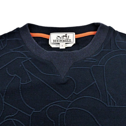 Hermes Long Sleeve Shirt Horse Pattern Embossed Navy