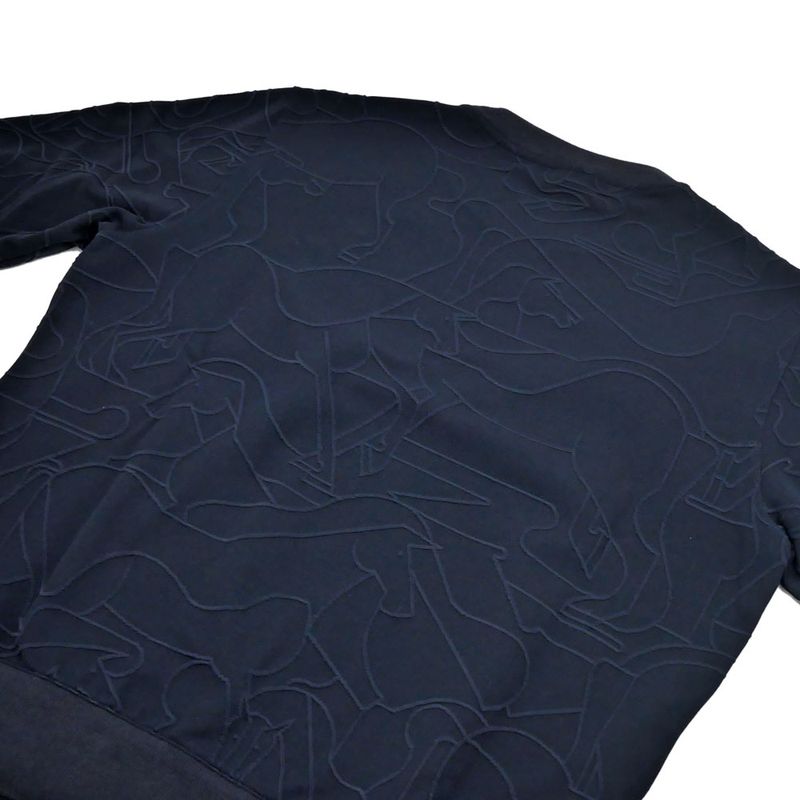 Hermes Long Sleeve Shirt Horse Pattern Embossed Navy