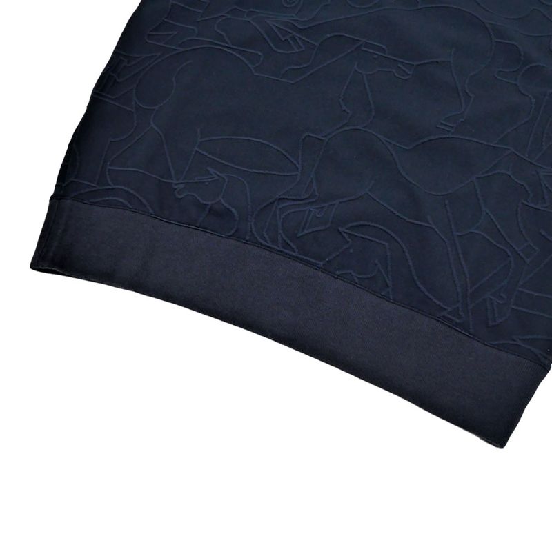 Hermes Long Sleeve Shirt Horse Pattern Embossed Navy