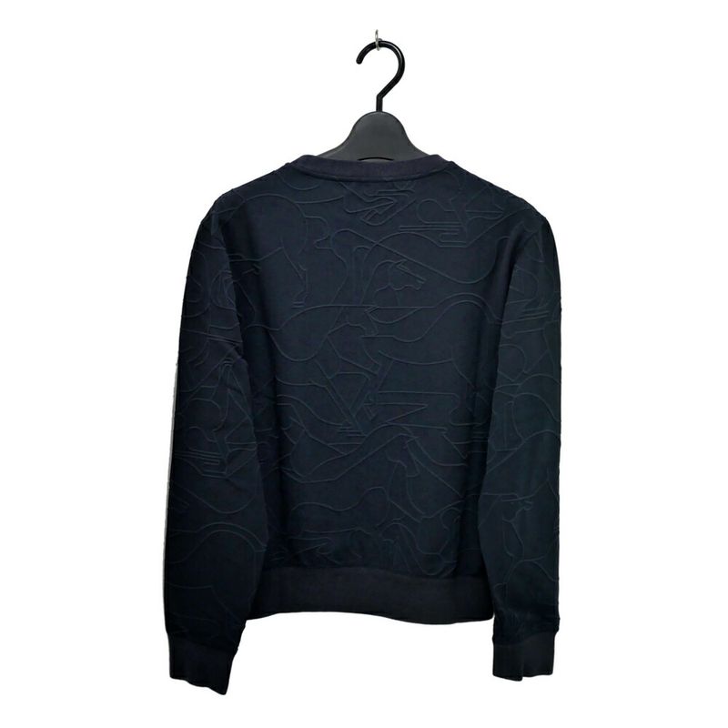 Hermes Long Sleeve Shirt Horse Pattern Embossed Navy
