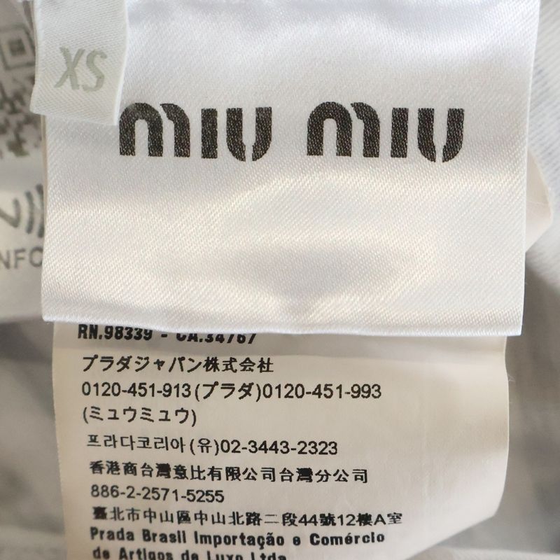 Miu Miu Front Logo Crew Neck Border Pattern Short Sleeve T-Shirt Cut White Navy