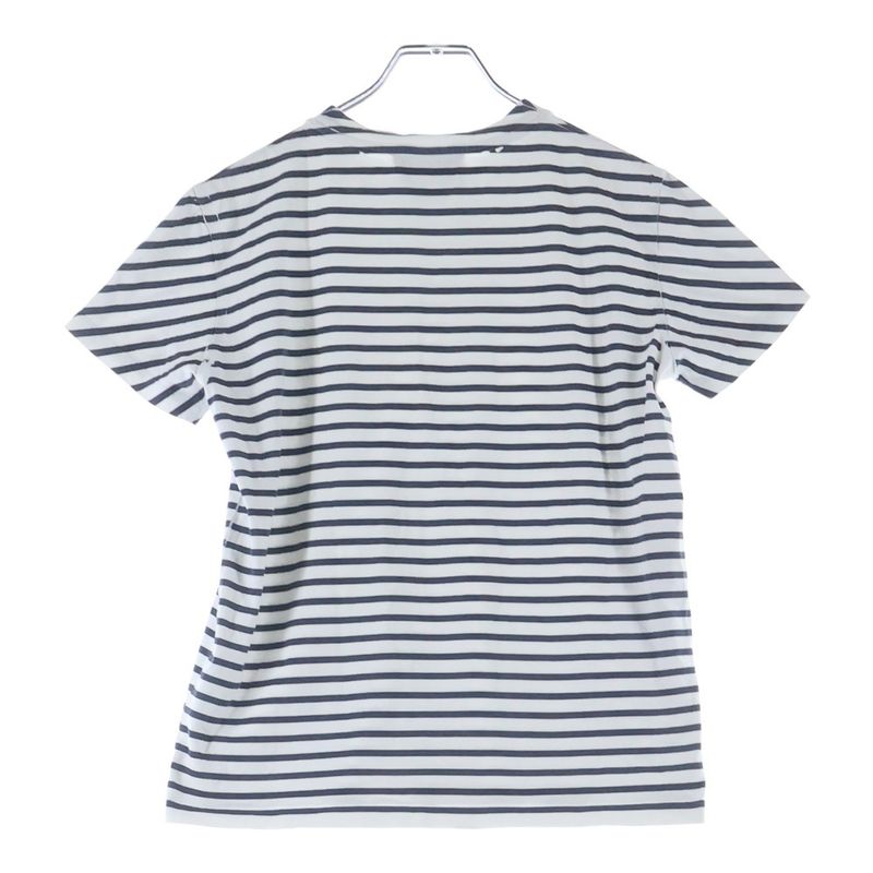 Miu Miu Front Logo Crew Neck Border Pattern Short Sleeve T-Shirt Cut White Navy