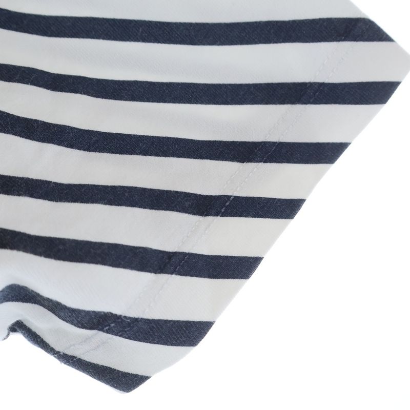 Miu Miu Front Logo Crew Neck Border Pattern Short Sleeve T-Shirt Cut White Navy