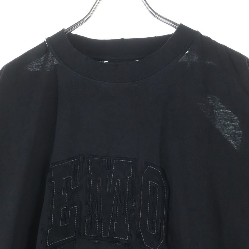 Balenciaga Logo Motif Emo T-Shirt Front Embroidery Crew Neck Short Sleeve