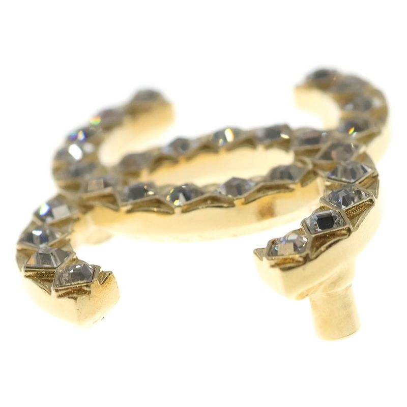 Chanel CC Logo Rhinestone Pin Badge Brooch Gold