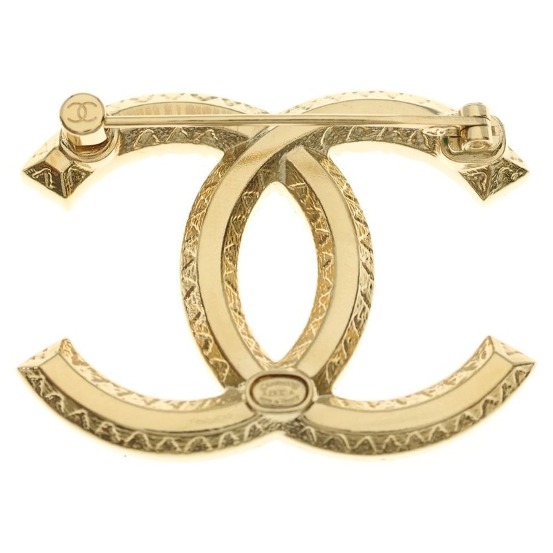 Chanel CC Logo Rhinestone Pin Badge Brooch Gold