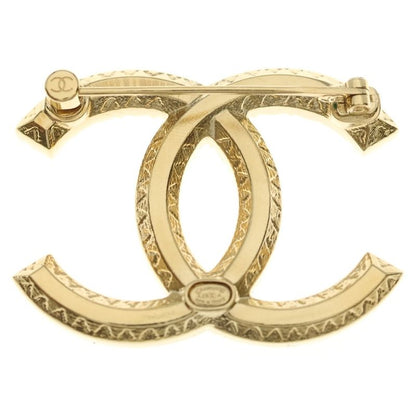 Chanel CC Logo Rhinestone Pin Badge Brooch Gold