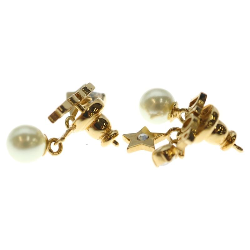 Dior Logo Faux Pearl Earrings Gold