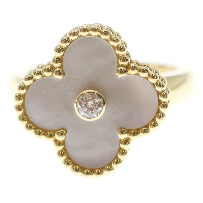 Van Cleef & Arpels Vintage Alhambra Mother of Pearl Diamond Yellow Gold Ring