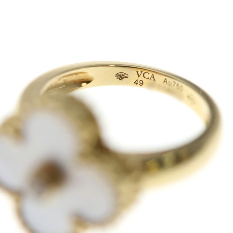 Van Cleef & Arpels Vintage Alhambra Mother of Pearl Diamond Yellow Gold Ring