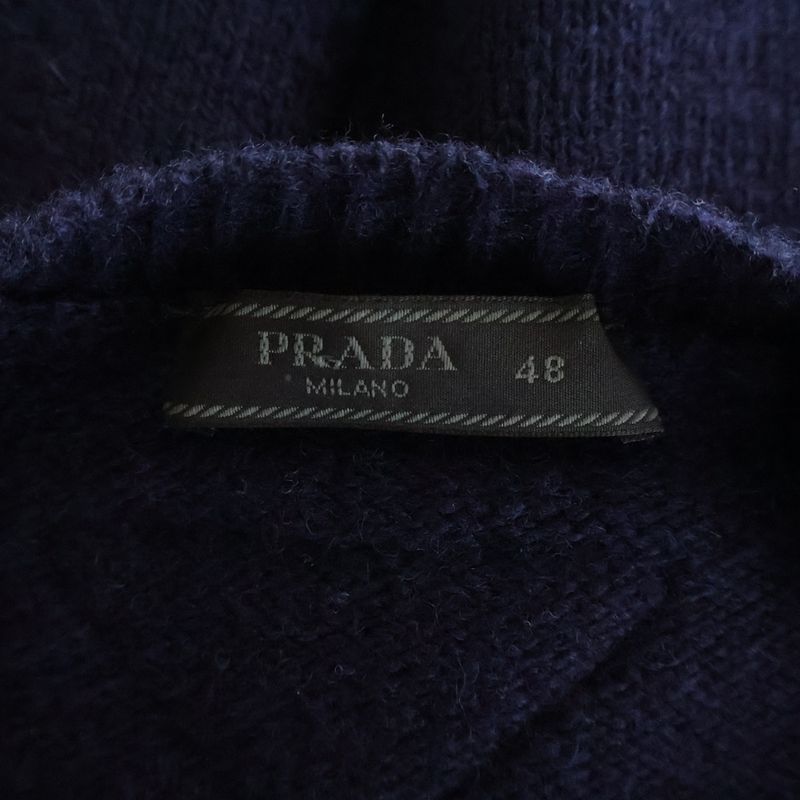 Prada Shetland Wool Crew Neck Sweater Knit Navy