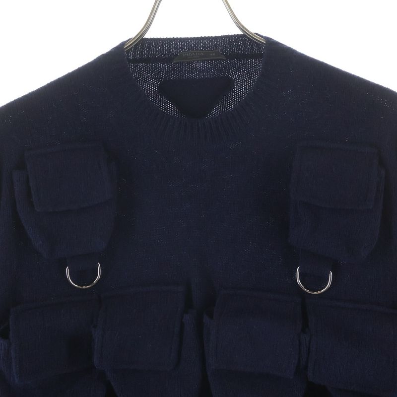 Prada Shetland Wool Crew Neck Sweater Knit Navy