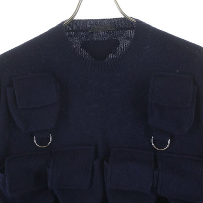 Prada Shetland Wool Crew Neck Sweater Knit Navy