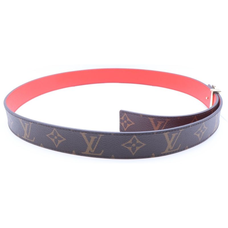 Louis Vuitton Monogram Ceinture LV Initial Leather Belt Brown Red