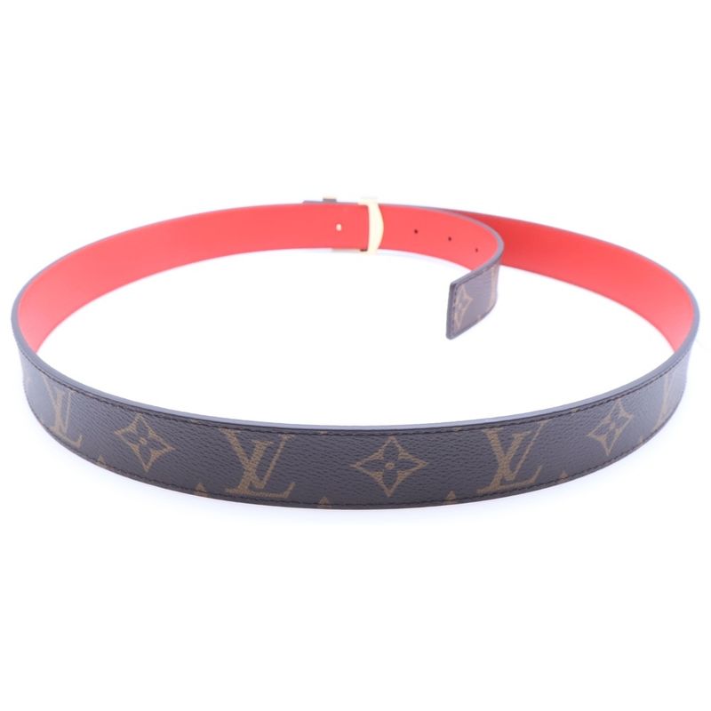 Louis Vuitton Monogram Ceinture LV Initial Leather Belt Brown Red