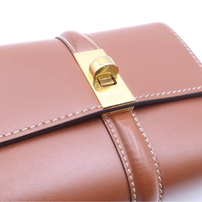 Celine Small Trifold Wallet Compact Brown Camel Leather
