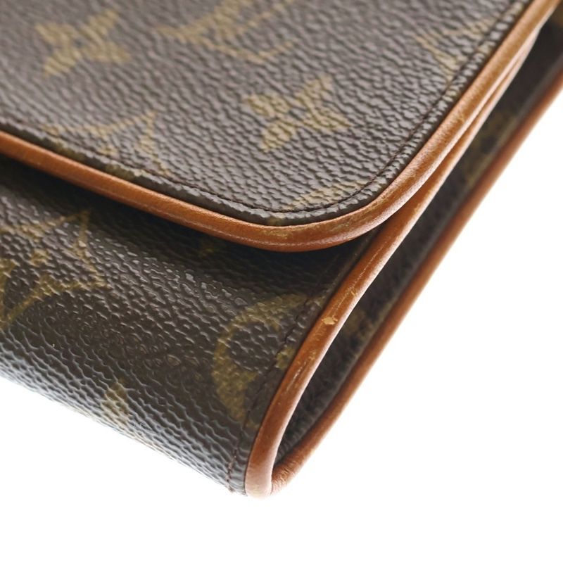 Louis Vuitton Monogram Pochette Twin GM Mini Shoulder Bag Brown Leather