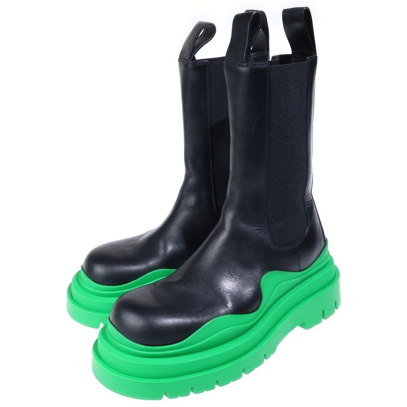 Bottega Veneta Tire Chelsea Boots Side Gore Black Green