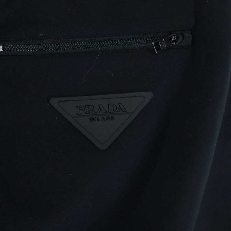 Prada Track Pants Rubber Triangle Logo Zip Easy Black
