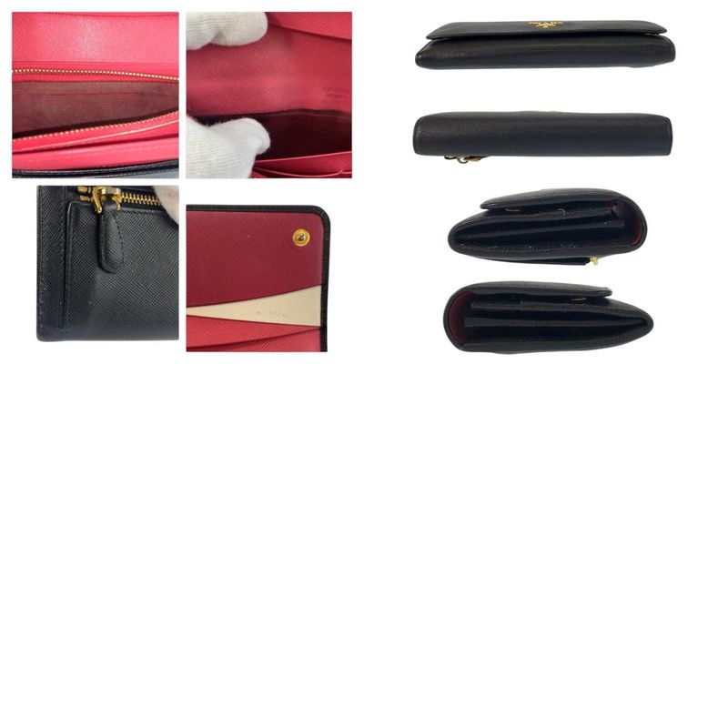 Prada Saffiano Black Pink Leather Wallet
