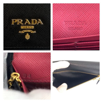 Prada Saffiano Black Pink Leather Wallet