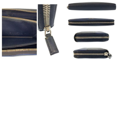 Prada Saffiano Navy Black Silver Leather Wallet