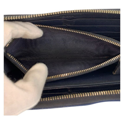Prada Saffiano Navy Black Silver Leather Wallet