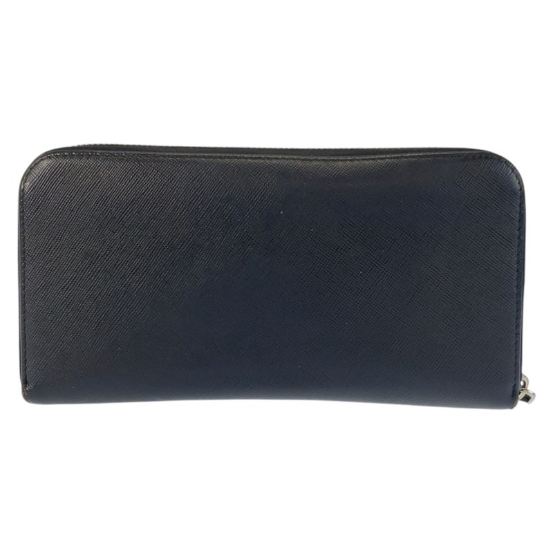 Prada Saffiano Navy Black Silver Leather Wallet
