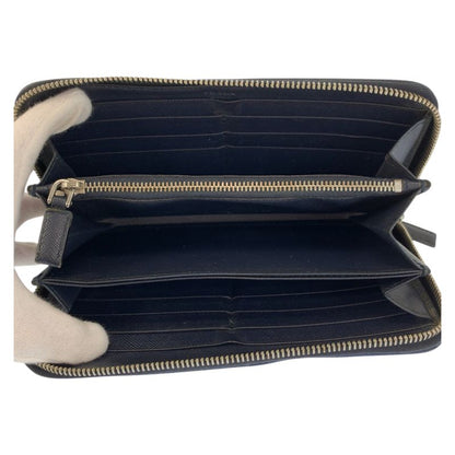 Prada Saffiano Navy Black Silver Leather Wallet