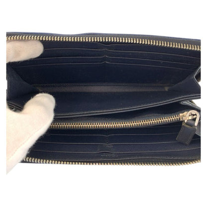 Prada Saffiano Navy Black Silver Leather Wallet