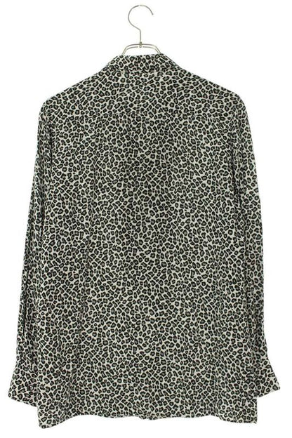 Celine Leopard All Over Pattern Long Sleeve Shirt 37 White Black