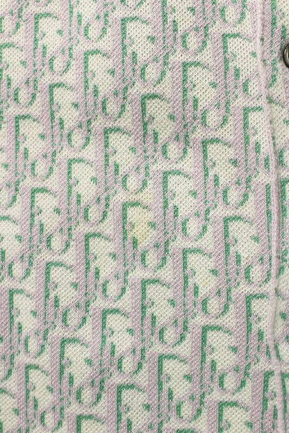 Dior Oblique Allover Pattern Knit Long Sleeve Shirt XL Pink White Green