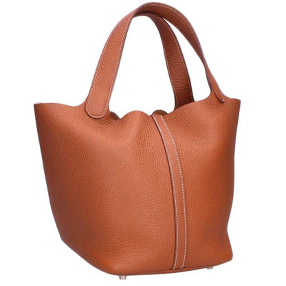 Hermes Picotin MM Taurillon Clemence Gold Handbag Brown