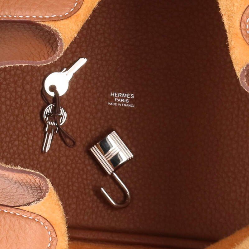 Hermes Picotin MM Taurillon Clemence Gold Handbag Brown