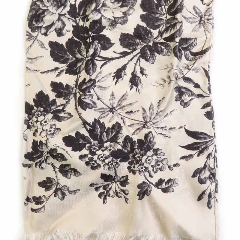 Gucci Scarf Shawl Silk Black Light Beige